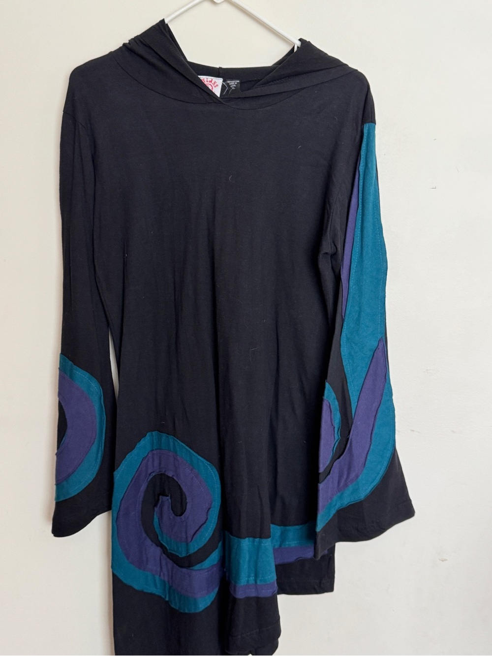 dylan Black Hooded Tunic with Teal and Purple Accents